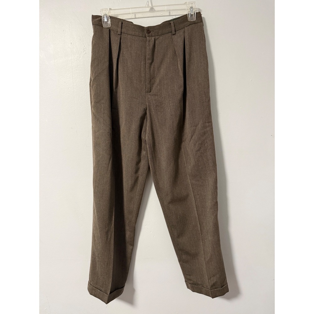 J.Crew Mens 34 Brown 100% Wool Pleated Cuffed Dress Pants Trousers Vintage Style
